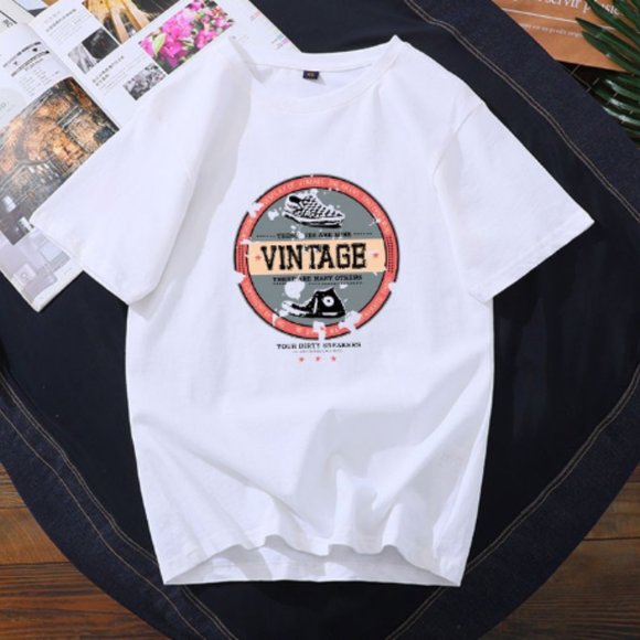 Printed half sleeve round neck slim fit fashion elastic short sleeve T-shirt - Picture 1 of 2